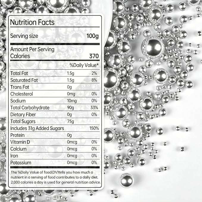 Silver Pearl Sugar Sprinkles for Cake Decorating, 150g/5.29oz Mix Size, Edible Candy Pearls, Pearl Cake Decorations, Cupcakes Cookies Toppers, Holiday, Wedding Party Supplies
