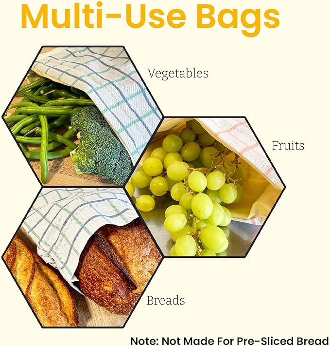 Keeki Bag - The Original Beeswax-Lined Bread Storage Bag (Blue) | Plastic-free Beeswax Wrap Alternative w/ Wide Drawstring Closure, Breathable, Washable Linen for Homemade Artisan Bread