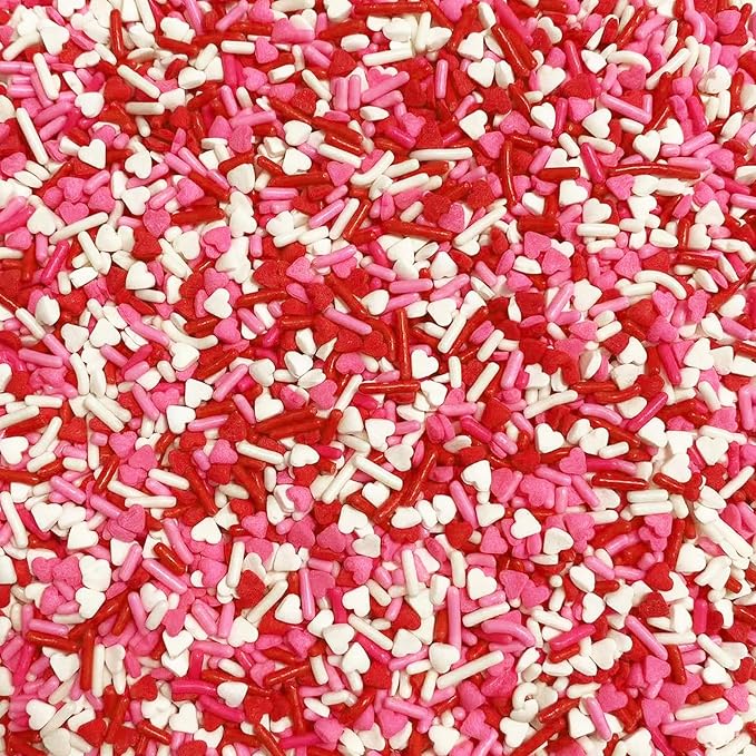 Sentovac Valentine Sprinkles Red Pink White Heart Jimmies Sprinkles Mix Edible for Cake Decorating Candy Cupcake Cake Topper Cookie Baking Decorations Wedding Supplies