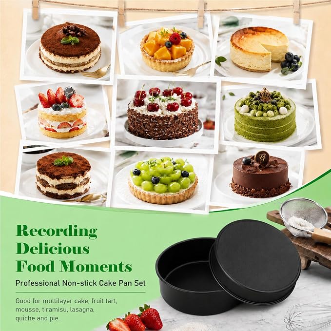 P&P CHEF 5 Inch Cake Pan Set of 3, Non-Stick Round Cake Pans Tins for Tier Smash Cakes, Baking Pans Set & Essential Bakeware, Stainless Steel Core & Leak-Proof