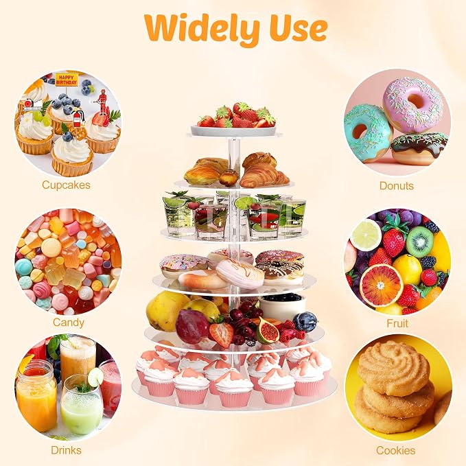 6 Tier Large Acrylic Round Cupcake Stand, Clear Wedding Cupcake Tower Stand, Cupcake Tier Stands for Dessert Table, Tiered Cupcake Holder Stand, Cupcake Display Stand