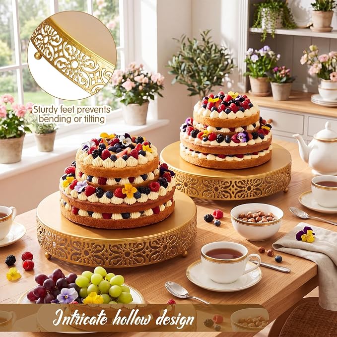 Wenqik 2 Pcs Gold Metal Cake Stand, 14" 16" Large Round Cupcake Stand Dessert Table Display Set Cake Holder for Wedding Birthday Party Bridal Shower Anniversary Table Decoration