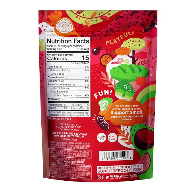 Suncore Foods Red Beet Powder - 5oz (142g) Natural Food Coloring for Baking, Smoothies & Cooking - Gluten-Free, Non-GMO, Vegan - Resealable Pouch