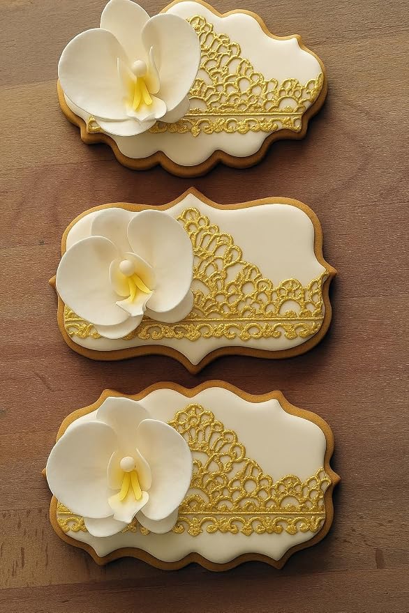3 Pieces Shiny Gold Honeycomb Edible Sugar Cake Lace Strips - Ready to Use Handcrafted Decoration with 3D Effect