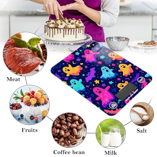 Food Scale Kitchen Scale for Baking Cooking Digital Food Weighing Measuring Scale Small Waterproof Electric Food Scale Neon Halloween Ghosts Stars Bats