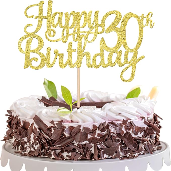 1 PCS Happy 30th Birthday Cake Topper Gold Glitter Cheers to 30 Years Birthday Cake Pick 30 Fabulous Cake Decoration for Happy 30th Birthday Anniversary Party Decorations Supplies
