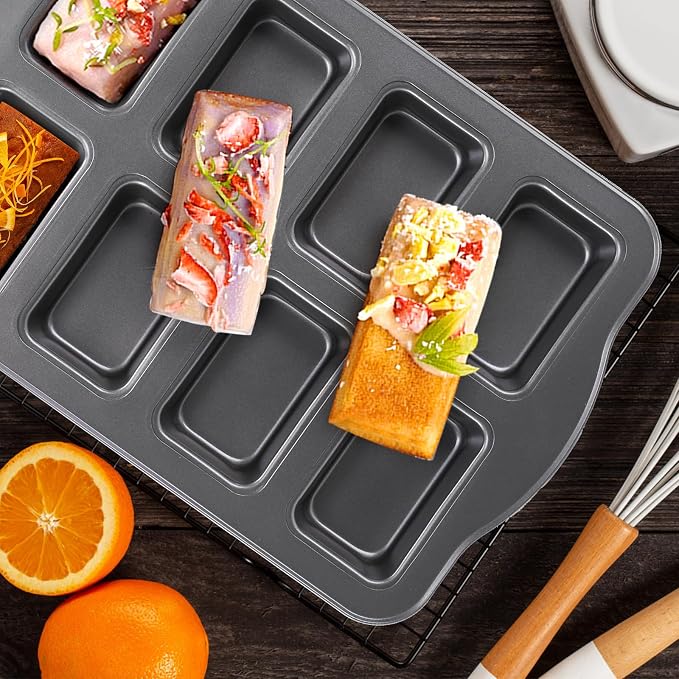 Lawei 2 Pack 8 Cavity Mini Loaf Pan, Non-Stick Small Bread Loaf Pans, Rectangle Carbon Steel Baking Loaf Pans for Corn Bread, Little Banana Breads, Cheesecake, Mini Brownie Pan