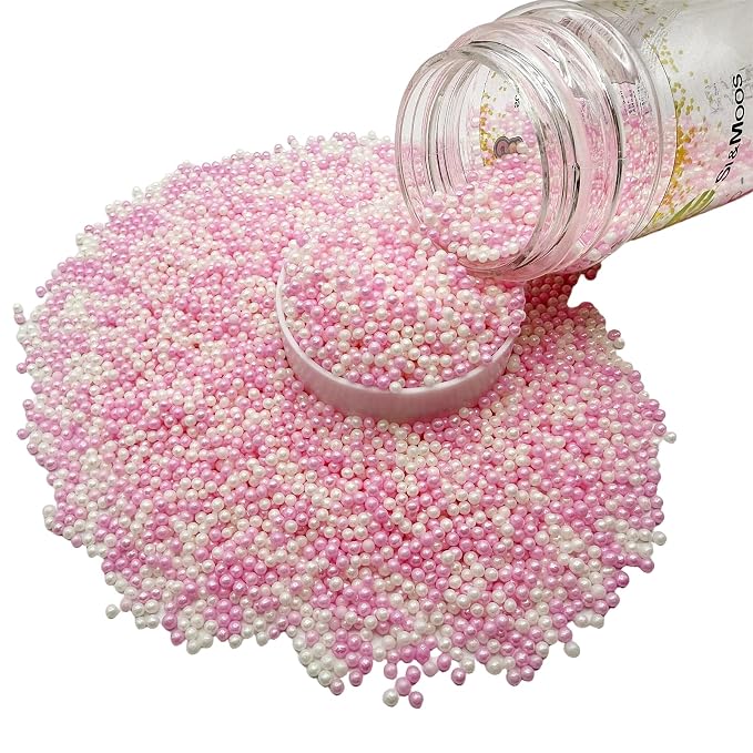 SE Si&Moos Nonpareil Sprinkles, 2mm Pink and White Mini Edible Pearls Baby Pink and White Sprinkles for Cake Decorating Halloween Cookie Decorations Wedding Baby Shower Party Christmas Holiday Supplies 3.5 OZ