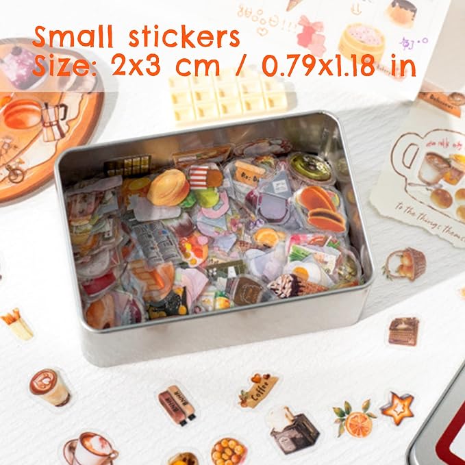 1000 Pcs Coffee Lover Stickers – 2x3cm Waterproof PET Mini Stickers for Journals, Planners, Scrapbooking – Barista, Espresso, Latte Art Small Vinyl Stickers in Vintage Tin Box