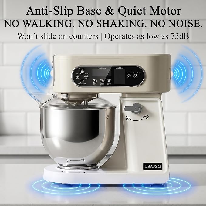 5.3 Qt Tilt-Head Stand Mixer, 9-Speed Electric Food Mixer | 9-Speed Control, Stainless Steel Bowl, Dough Hook Whisk Flat Beater, Splash Guard, Easy Clean, for Home Baking, Almond Cream