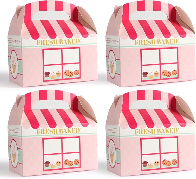 24 Bakery Favor Boxes Pink Treat Boxes with Handle Dessert Candy Gift Party Favors Cupcake Cookie Birthday Baby Shower Supplies