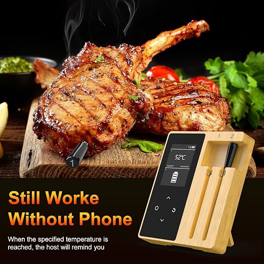 Wireless Bluetooth Meat Thermometer with 2 Ultra-Thin Probes | Waterproof Digital, 600Ft Range, Smart App for iOS/Android | Ideal for Grill, BBQ, Oven & Fryer | Outdoor & Home Cooking