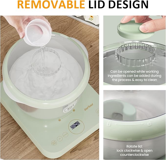 Sunvivi Electric Dough Maker with Weighing Function, 5.2QT Dough Mixer with Ferment Function, Household Bread Maker Kitchen Flour Kneading Machine with Stainless Steel Bowl, Face-up Touch Panel