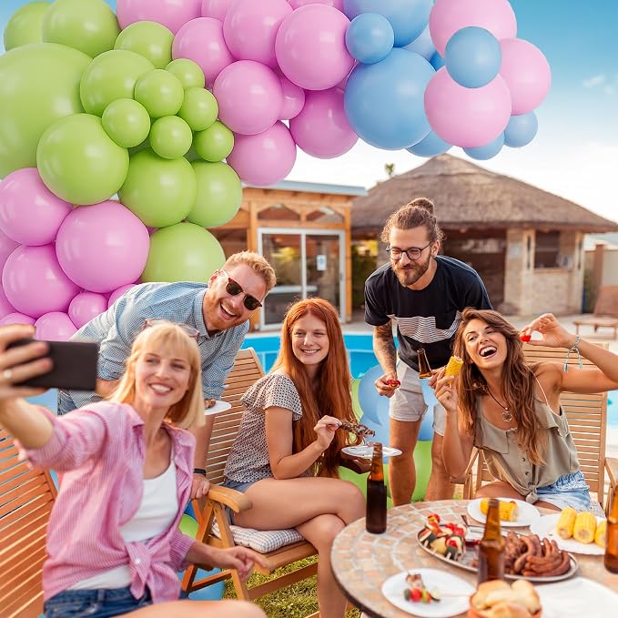 Blue and Pink Balloon Arch Garland Kit-Lime Green Balloon Latex Light Blue Balloon 122Pcs for Birthday,Graduation,Picnic,Baby Shower,Christmas Party Decoration.