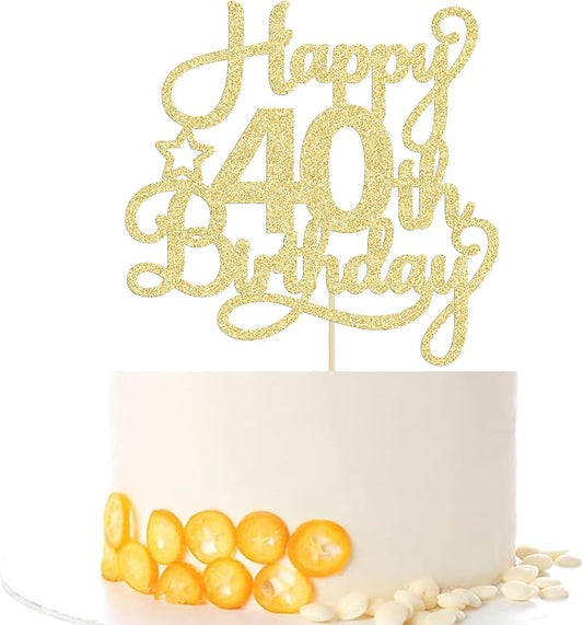 1 Pack Happy 40th Birthday Cake Topper Gold Glitter 40 & Fabulous Cheers to 40 Years Old 40th Birthday Cake Pick for Celebrating 40th Birthday Anniversary Party Cake Decorations Supplies