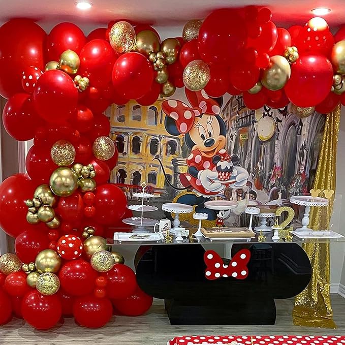 Red and Gold Balloon Arch Kit, ADOINBY 140Pcs Gold Balloon Red Balloon Confetti Balloon 18 12 10 5 Inch Different Size Balloons for Valentine's Day Wedding Birthday Engagements Anniversary Decoration