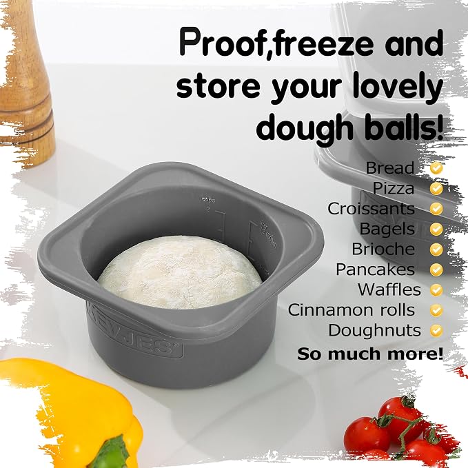 1000ml PLUS Individual Pizza Dough Proofing Containers with Airtight Lids – Food Grade Silicone, Freezer/Dishwasher Safe –Neapolitan Dough Rising & Fermentation – 2 Pack (Space Grey)