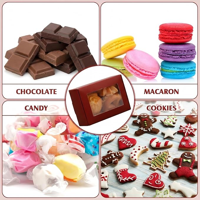 Zonon 30 Pcs Soap Boxes for Homemade Packaging, Mini Kraft Boxes with Window for Bakery Candy Soap Making Gift Packaging, 3.7x2.6x1.4 Inch (Burgundy)