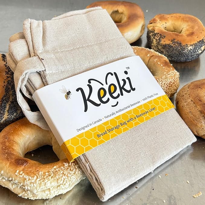 Keeki Bag - The Original Beeswax-Lined Bread Storage Bag (Yellow) | Plastic-free Beeswax Wrap Alternative w/ Wide Drawstring Closure, Breathable, Washable Linen for Homemade Artisan Bread