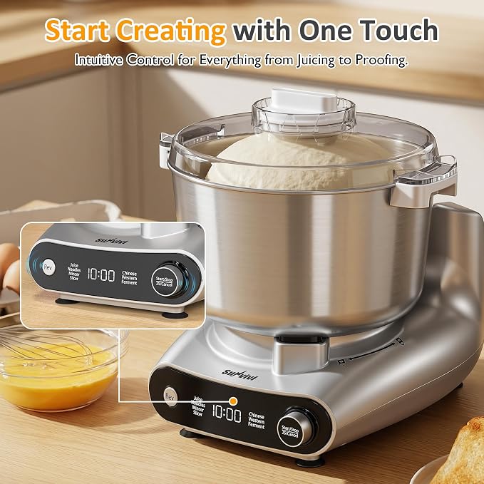 Sunvivi 4-in-1 Multifunctional Stand Mixer, Electric Dough Mixer with 5.3 Quart Stainless Steel Bowl, Electric Stand Mixer for Baking & Home Cooking, with Meat Grinder, Juice Blender & Salad Maker