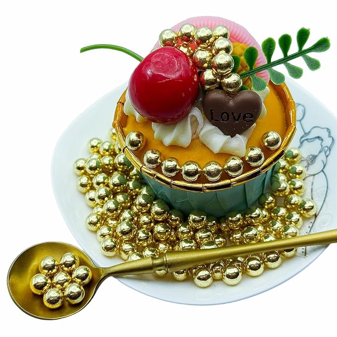 CandiJumpin 7mm Edible Gold Pearls, Gold Pearl Sprinkles for Cake Decorating Small Sugar Pearls Edible Cake Decorations Pearl Sugar Sprinkles Cupcake Toppers Baby Shower Party Birthday Wedding Christmas Supplies 3 OZ