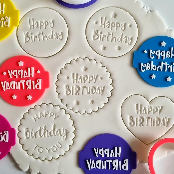 Happy Birthday Embosser Stamp for Icing Fondant Frosting Sugar Paste Cupcake Cake Cookie Baking Decoration (Pattern 2)