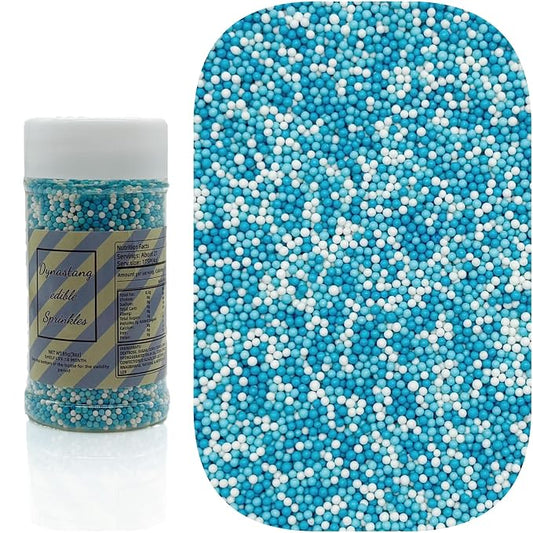 Dynastang 2mm Blue & White Pearls Sprinkles Edible Pearls Cake Decorating Stars Cake Decorations Cupcake Toppers Cookie Decorating Perfect for Cakes, Cupcakes, Desserts Toppings 3OZ
