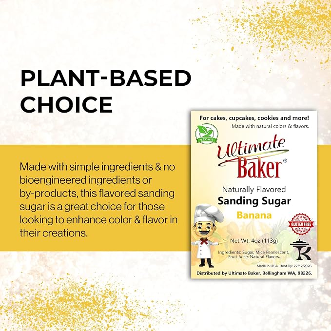 Ultimate Baker Flavored Sanding Sugar (1x4oz) - Burst of Flavor & Color for Cakes, Cookies & More, All-Natural, Perfect for Baking & Decorating or as a Flavored Coffee Sugar (Banana)