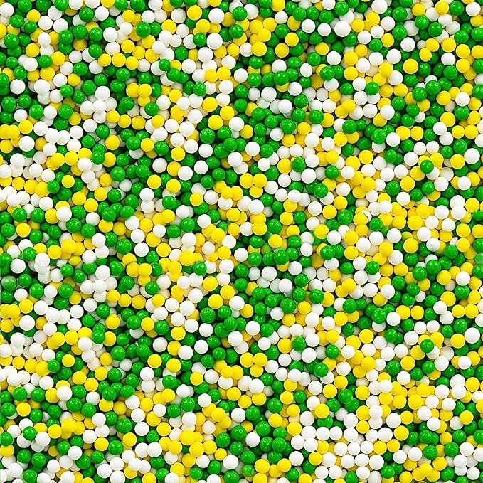 Green Nonpareils Sprinkles - White Green Sprinkles for Cake Decorating, 2mm Edible Pearl Sprinkles for Baking, Cookies, Donuts, Ice Cream, Soccer Cake Cupcake Topper 130g/4.58oz, Soccer Sprinkles