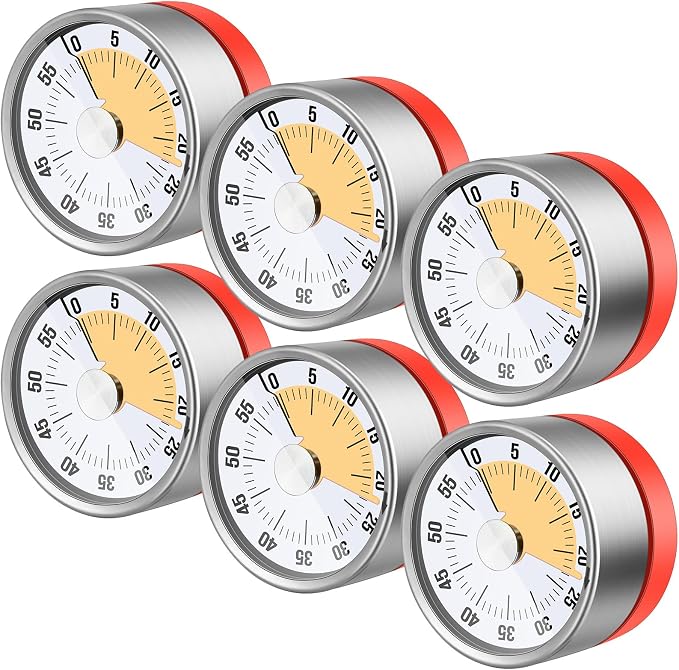 Relaxweex 6 Pcs 60 Minute Visual Timer Visual Kitchen Timer for Cooking Cook Timers Kitchen with Alarm Mechanical Class Timers for Desk Egg Countdown Chef Baking Office ADHD(Red Orange)