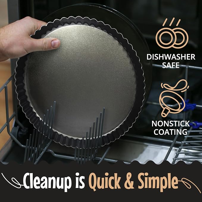 Elegant Tart and Quiche Pan, Round 9 Inch With False Bottom - Deep Fluted Non-Stick Pie Pan