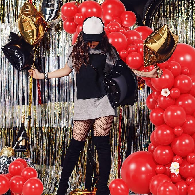 104pcs Red Balloons - 18/12/10/5Inch Red Latex Balloons Garland Arch Different Sizes Pack for Anniversary, Wedding, Valentine's, Casino Theme Night Party Decorations