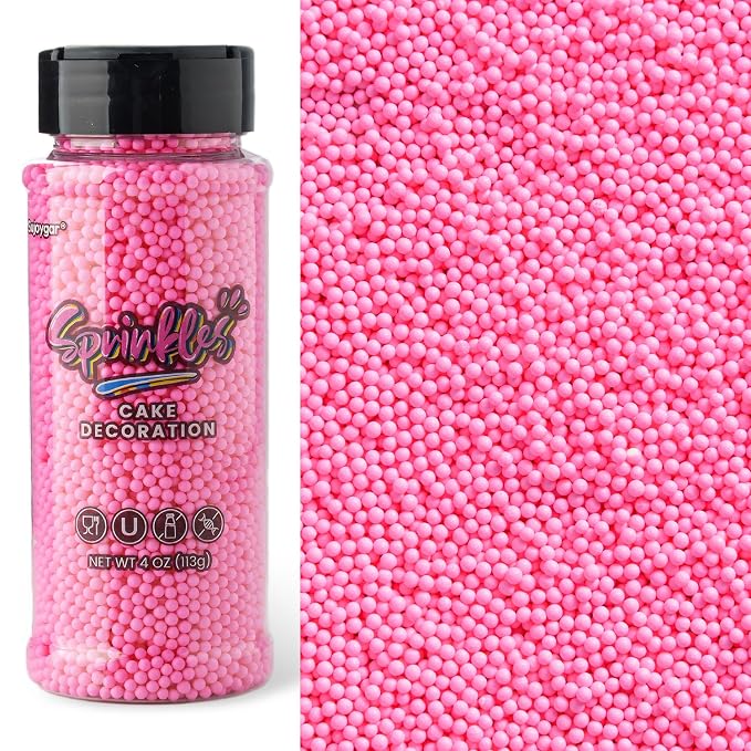 Pink Nonpareils Sprinkles, Sujoygar 4oz Edible Cake Sprinkles for Ice Cream Toppings Cupcake Chocolate Decoration, Wedding Party Cookies Baking Dessert Food Supplies