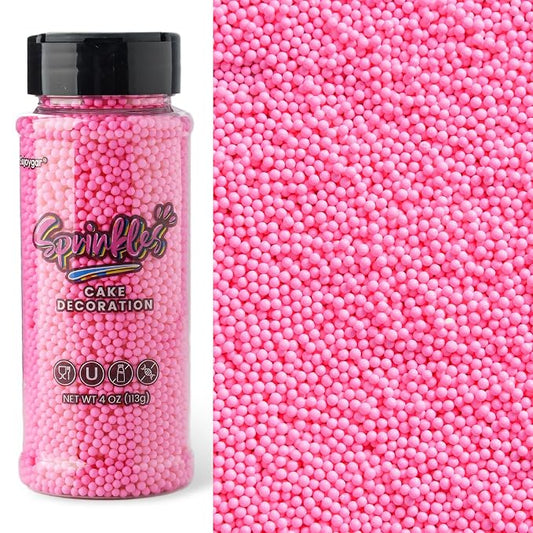 Pink Nonpareils Sprinkles, Sujoygar 4oz Edible Cake Sprinkles for Ice Cream Toppings Cupcake Chocolate Decoration, Wedding Party Cookies Baking Dessert Food Supplies