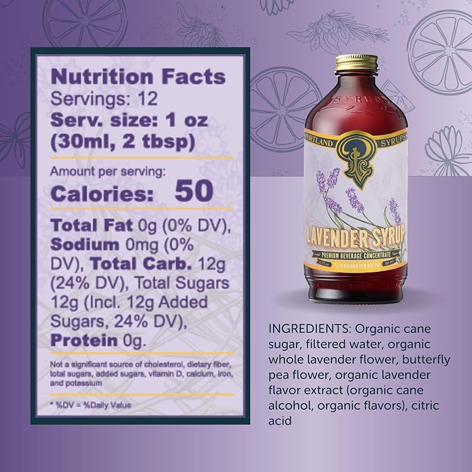 Portland Syrups Lavender Syrup - Premium Beverage Concentrate for Delicious Cocktails, Tea, Soda, Coffee Drinks, Baking, and More - 12 oz with 24 Servings (Pack of 1)