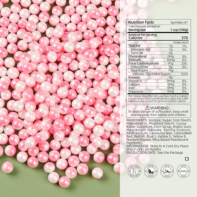Edible Pearls for Cake Decorating Pink & White Sprinkles for Cookies, Baking, Ice Cream, Cupcake Topper Pearl Sprinkles Perfect for Wedding Party Valentines Christmas Holiday Supplies 3.52 Ounce