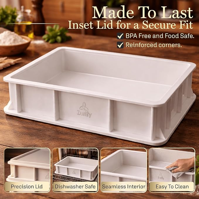 Pizza Dough Proofing Box - Sourdough storage container System with 2 Lids, Stackable 17.5"x11.8"x3.5" bread containers with full accessories 2-Pack by Zurify®