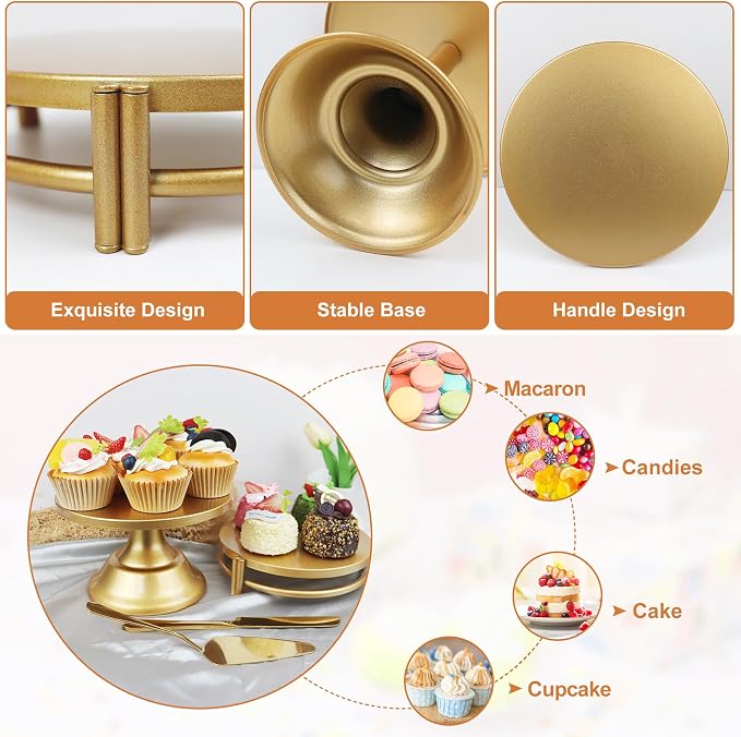 MACIFECI Gold Dessert Table Display Set, 11PCS Metal Gold Cake Stand Set, Including Cupcake Tower Stand, Dessert Tray, Risers Stands, for Wedding, Party