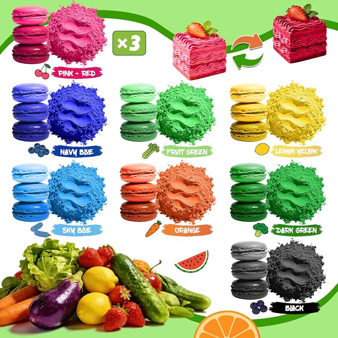 Natural Food Coloring Powder - 10 Colors Plant Based Food Coloring, Dye Free Food Coloring, No Artificial Dyes, Natural Food Dye Powder for Baking, Cake Decorating, Royal Icing