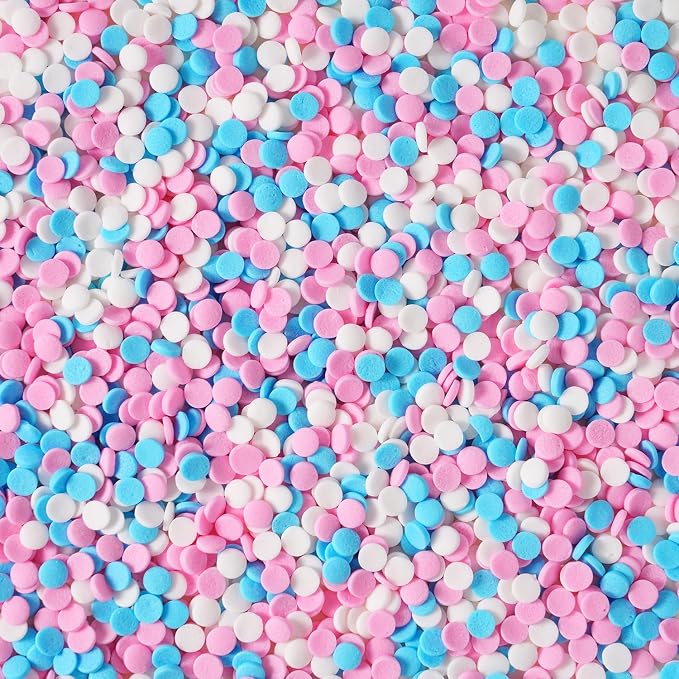 Edible Pink Blue White Sprinkle for Cake Decorating, Confetti Sprinkles, Round Sprinkles, Perfect for Baking, Cake, Cupcakes, Macarons, waffles, Ice Cream, and Cookies(120g/4.23oz)