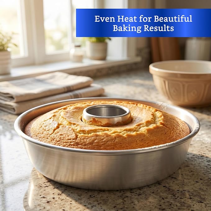 Aluminum Ring Cake Pan (9.5 in) - Ring Mold Pan - Fluted Tube Pans for Baking Pound Cake - Flan Molds for Baking - Molde para Flan - Molde para Chocoflan - Moldes para Pasteles