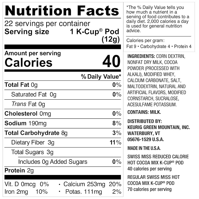Swiss Miss Reduced Calorie Hot Cocoa, Keurig Single Serve K-Cup Pods, 88 Count (4 Packs of 22)