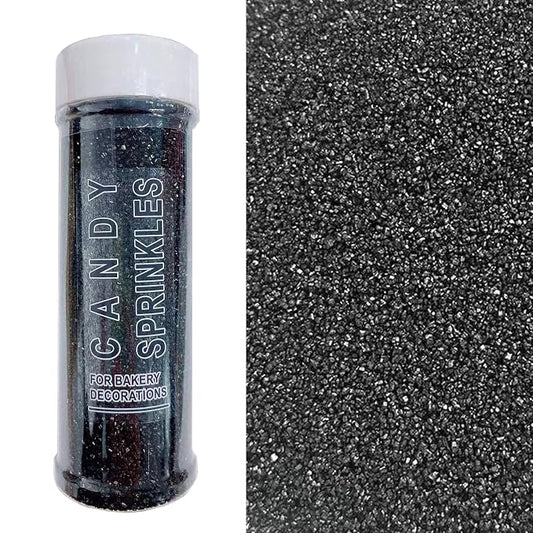 PhilaeEC Black Sanding Sugar Edible Sparkling Crystals for Baking Cake Decoration Cookie Ice Cream Cupcake Toppers Wedding Party Valentines Halloween Christmas Supplies 5oz
