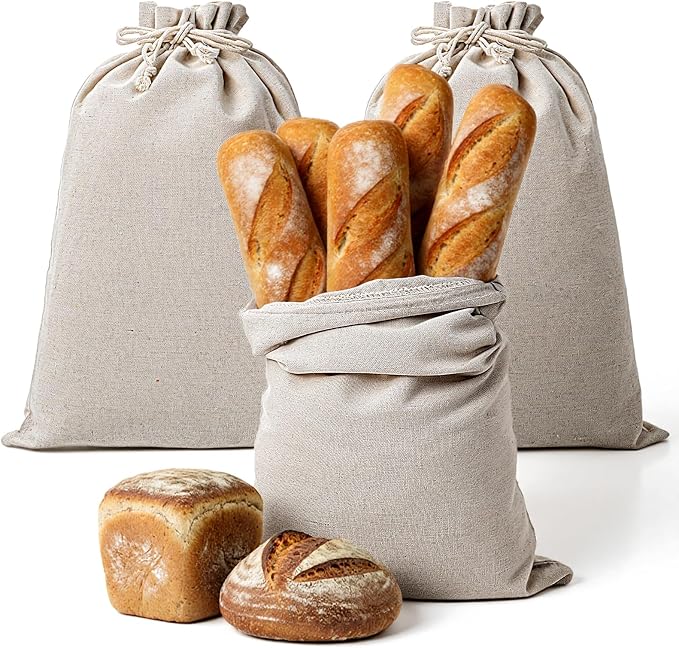 Ouligay 2 Pack Bread Bags Reusable Set Linen Drawstring Sourdough Bags for Homemade Bread Storage, Eco-Friendly & Durable, 15.75" x 11.81"