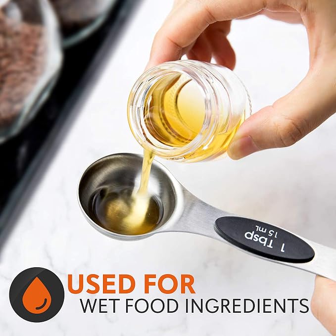 NutriChef 6-Piece Magnetic Measuring Spoon Set - Stainless Steel Stackable Dual Sided Nesting Teaspoon to Tablespoon For Dry & Liquid Ingredients, Stylish, 6 Sizes, Black