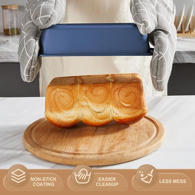 HONGBAKE Bakeware Sets, Baking Pans Set, Nonstick Oven Pan for Kitchen with Wider Grips, 10-Piece Including Rack, Cookie Sheet, Cake Pans, Loaf Pan, Muffin Pan, Pizza Pan - Blue