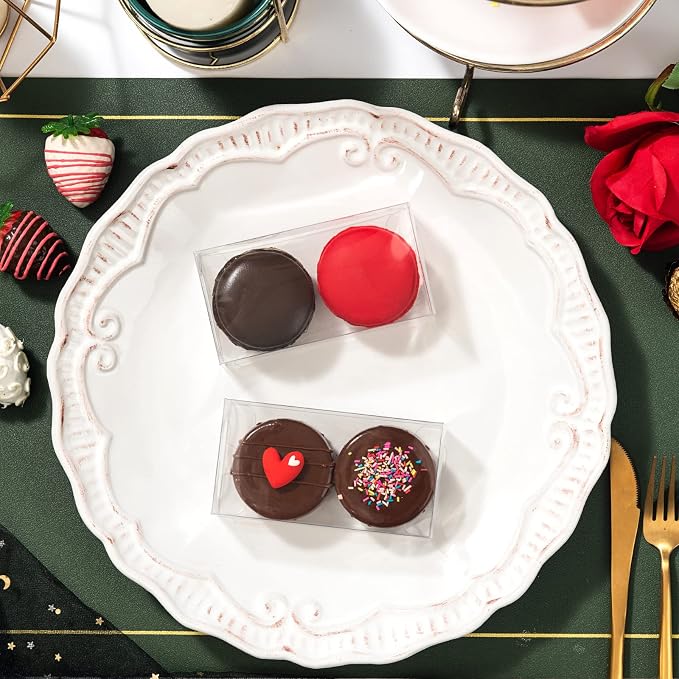 RomanticBaking 37 Pack 4.17" x 2.16" x 1.37" Macaron Boxes for 2 Chocolate Covered Oreo Brownies Truffle Treat Pastry Boxes for Christmas