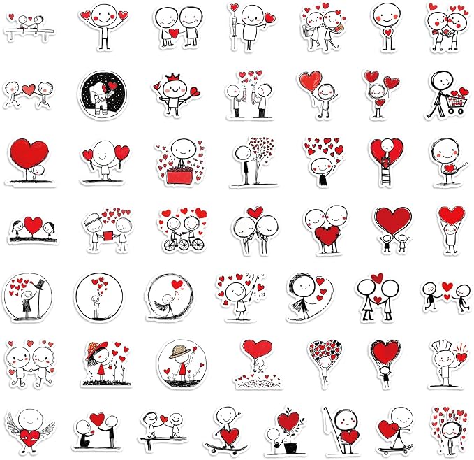 100pcs Cartoon Funny Love Stickers, Graffiti Anime Waterproof Stickers Pack for Laptop, Kindle, Journal, Scrapbook, Photo Album, Water Bottle, Skateboard, Luggage, Cute Line Art Character Decals