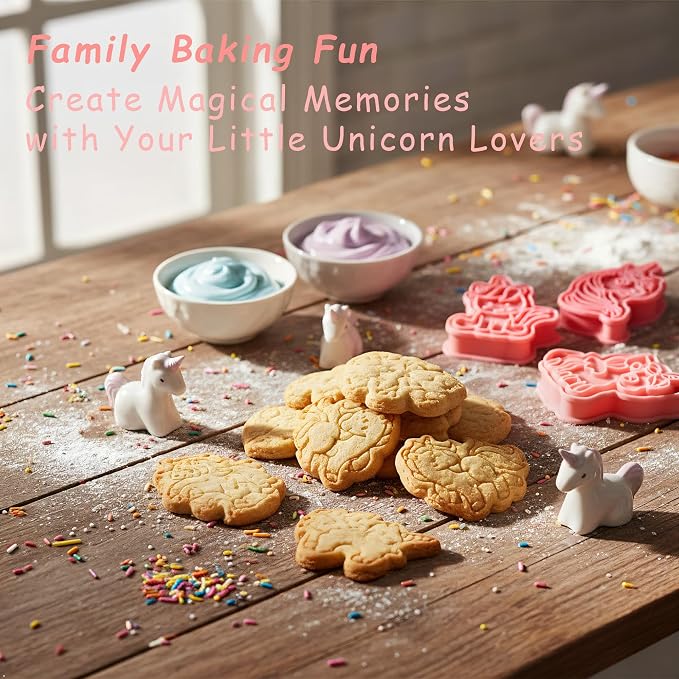 8 Pcs Unicorn Cookie Cutters with Plunger Stamps Set 3D Cute Animal Cracker Embossed Cookie Stamps for Baking Birthday Party Supply Chese Pie Biscuit Fondant Kitchen Bakeware Tool Christmas