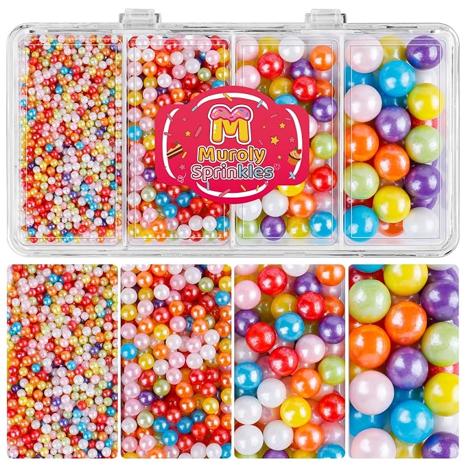 Rainbow Sprinkles Edible Dot Sprinkles, 4 Sizes Rainbow Pearl Sprinkles for Cakes Cupcakes Ice Cream 4.6oz
